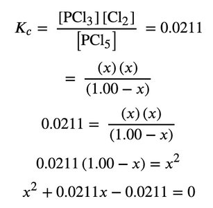 Equilibrium constant calculation and quadratic setup