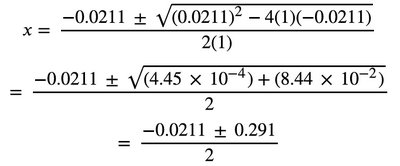 Quadratic solution for equilibrium concentration