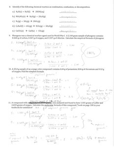 Handwritten calculations for empirical formula