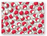 Water molecules crowded close together in liquid phase