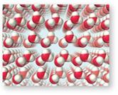 Water molecules packed closely together in a grid in solid phase