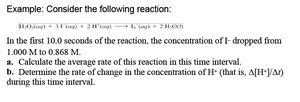 Example calculation of average reaction rate