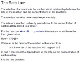 Definition and explanation of the rate law