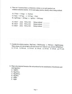 Chemistry exam page with stoichiometry and solution questions