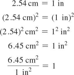 Conversion factors for units squared