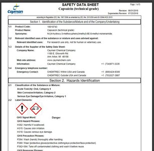 Safety Data Sheet for Capsaicin