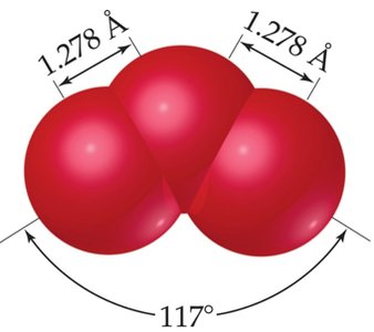 Ozone molecule with bond angles and lengths