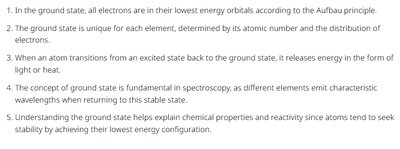 Ground state properties list