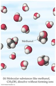 Methanol molecules dissolved in water, not forming ions