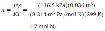 Calculation of moles using PV=nRT