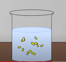 Beaker with suspended particles illustrating Brownian motion