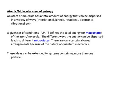 Atomic/molecular view of entropy