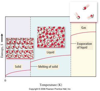 Entropy increases from solid to liquid to gas