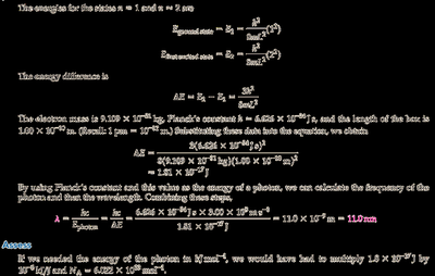Particle in a box energy and photon wavelength calculation