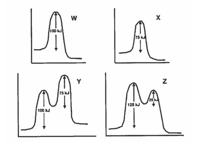 Energy profile diagrams for reactions W, X, Y, and Z
