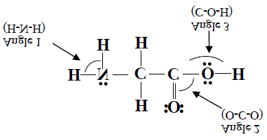 Lewis structure of glycine with labeled angles