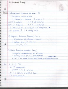 Quantum numbers table
