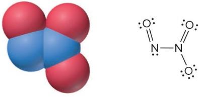 Space-filling and Lewis structures of N2O3