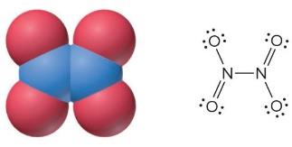 Space-filling and Lewis structures of N2O4