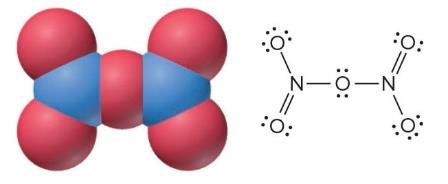 Space-filling and Lewis structures of N2O5