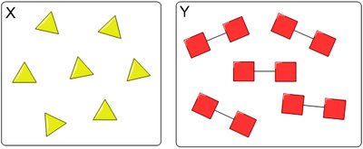 Molecular-level view: X as single triangles, Y as paired squares