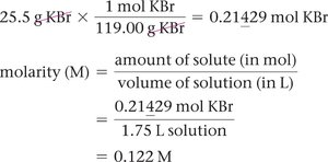 Stepwise calculation of molarity for KBr