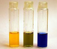 Test tubes with different indicator colors