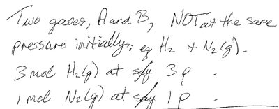 Handwritten calculation of partial pressures and mole fractions