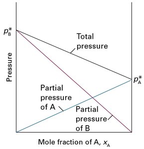 Raoult's Law: partial and total vapor pressures vs mole fraction
