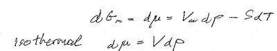 Handwritten derivation of chemical potential dependence on pressure