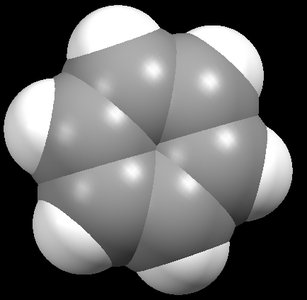 Molecular model of benzene or methylbenzene