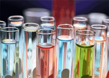 Test tubes with buffer solutions of different colors