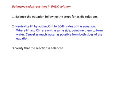 Example of balancing redox in basic solution