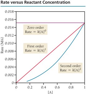 Rate versus reactant concentration for different orders