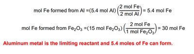 Limiting reactant calculation for Al and Fe2O3