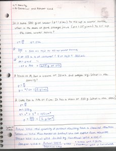 Handwritten notes on density and example calculations
