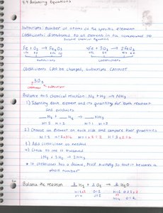 Handwritten notes on balancing equations