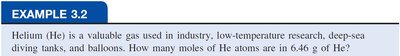 Example calculation for converting grams to moles to atoms