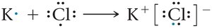Lewis structure showing electron transfer in ionic bonding