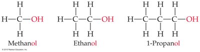 Structures of methanol, ethanol, and 1-propanol