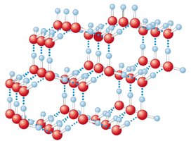 Ice structure showing hydrogen bonding
