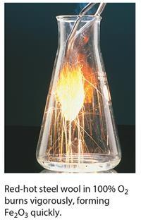 Steel wool burns vigorously in pure oxygen