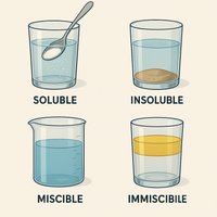 Soluble, insoluble, miscible, and immiscible examples