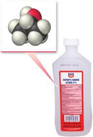 Isopropanol (rubbing alcohol) molecular model and bottle