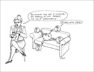 Cartoon illustrating covalent bonding and stability