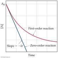 Zero and first order reaction concentration vs. time