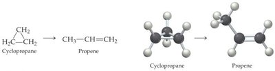 Cyclopropane to propene reaction