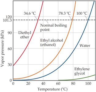 Vapor pressure curves for several liquids