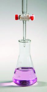 Phenolphthalein indicator: colorless in acid, pink in base