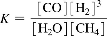 Equilibrium constant for steam-methane reaction